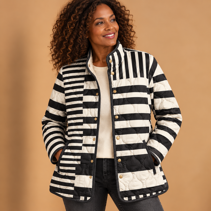 Miren | Black and White Abstract Quilted Jacket
