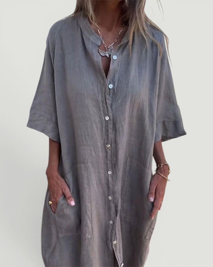 Alondra™ Cotton Linen Shirt Long Dress