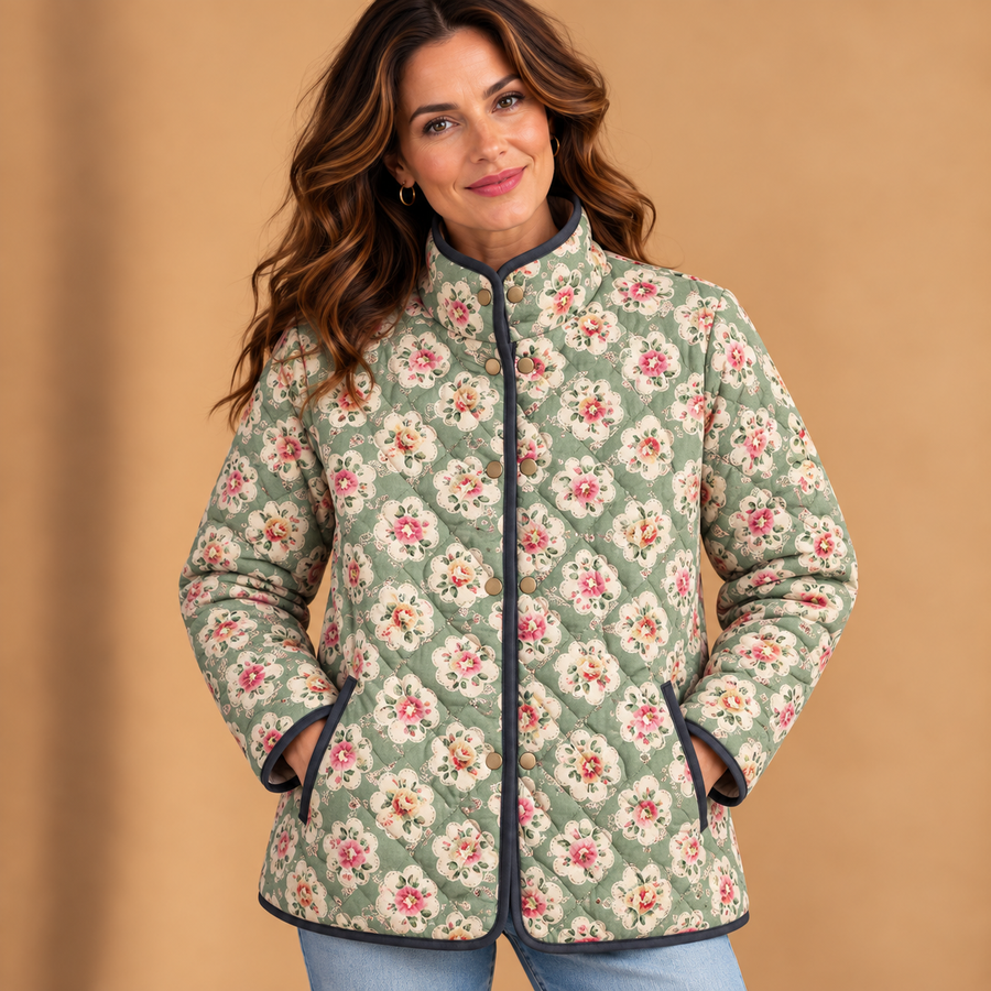 Aveline | Vintage Floral Art Print Quilted Jacket