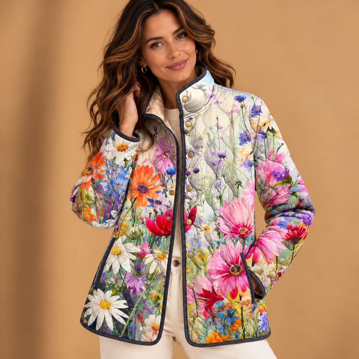 Kaia | Charming Vintage Floral Print Quilted Jacket