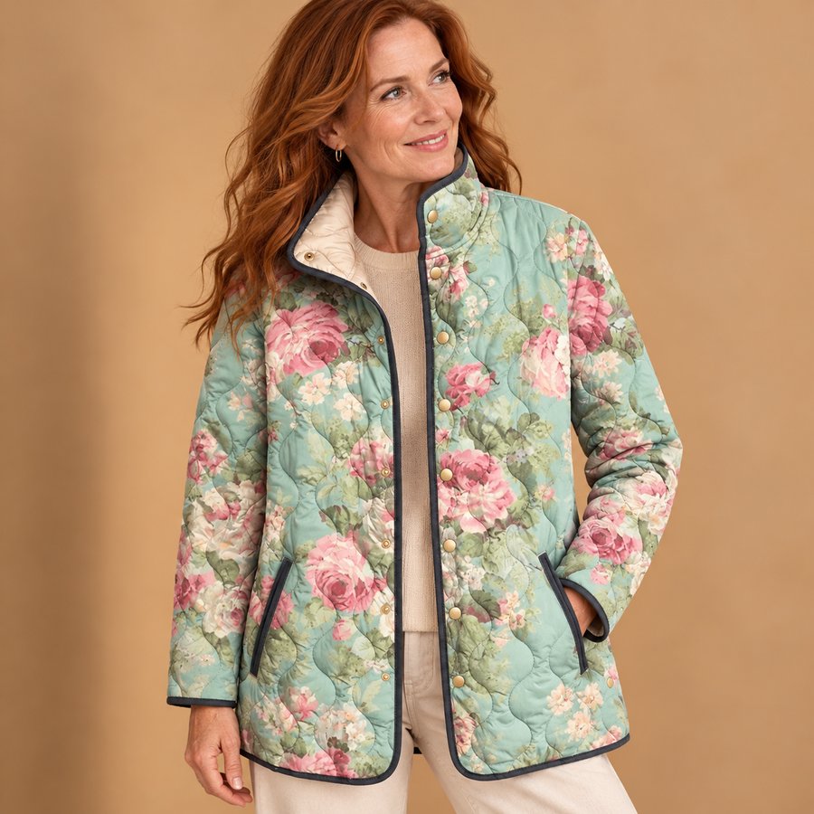 Carys | Retro Floral Patterned Quilted Jacket