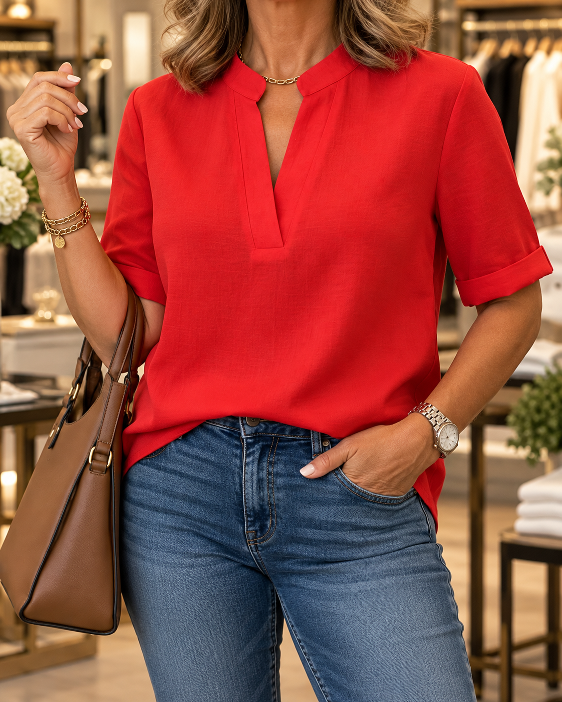 Clara | Relaxed V-Neck Polo Top