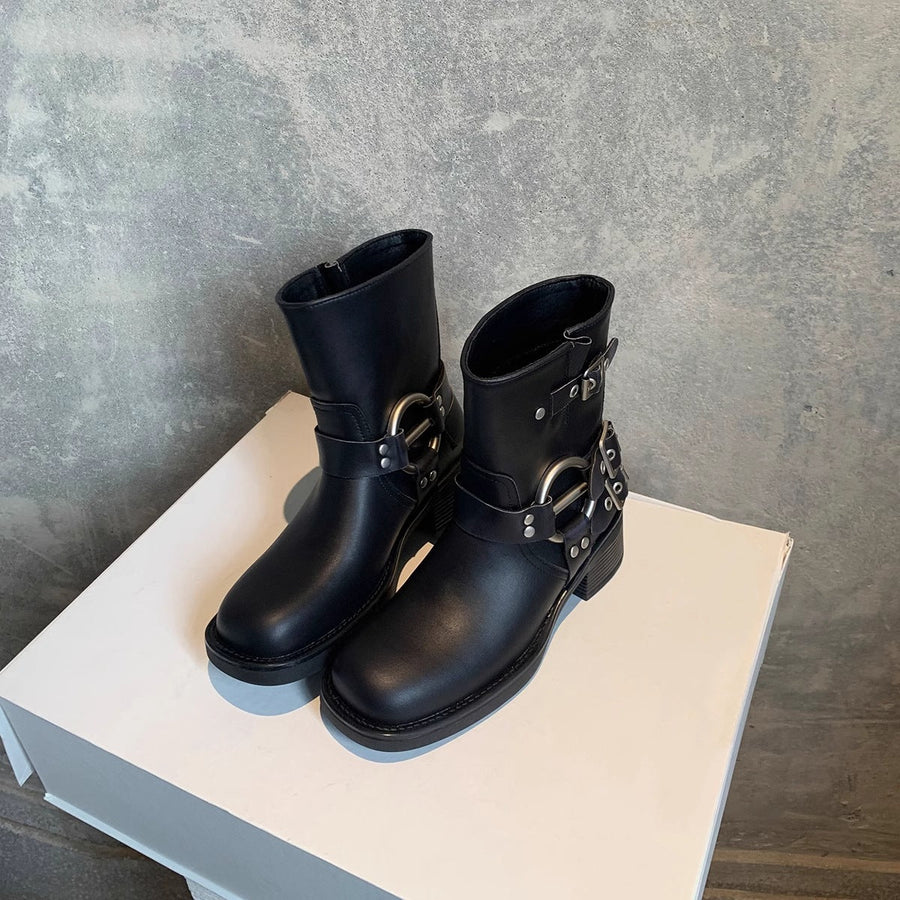 POTENCIANA™ – Classic Buckled Ankle Motorcycle Boots