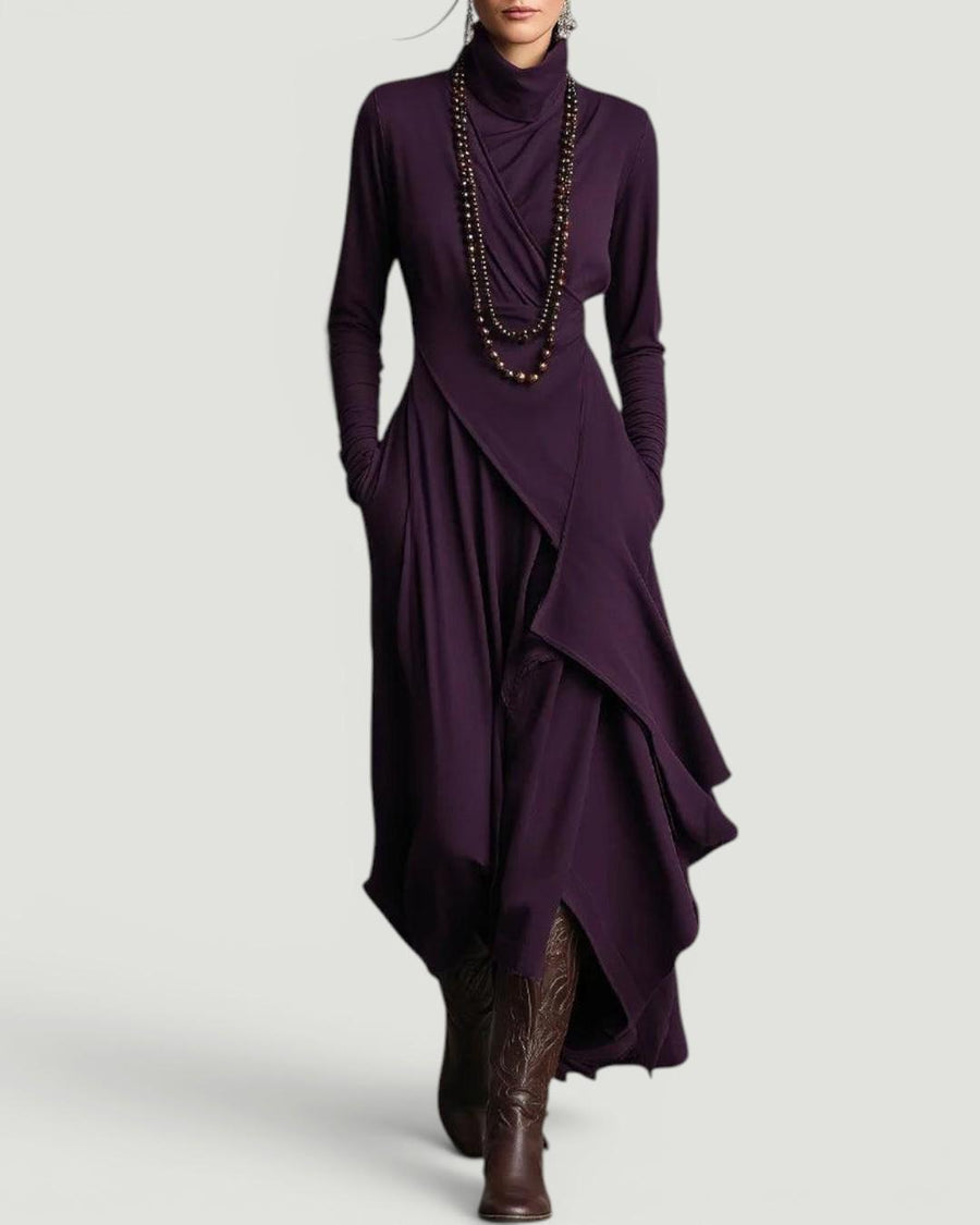 Arielle™ Vintage Asymmetrical Turtleneck Dress