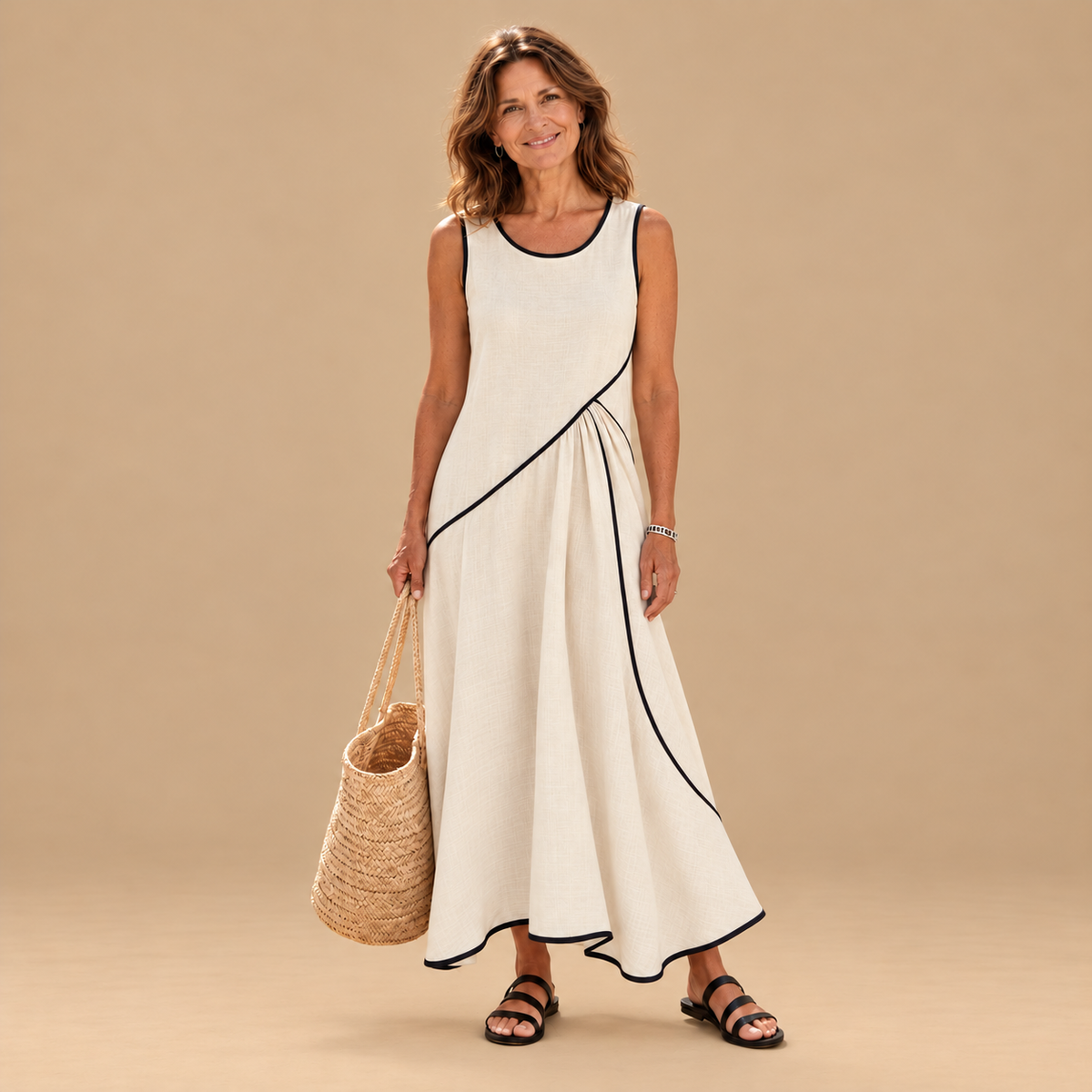 Soleia | Sleeveless Round Neck Draped Maxi Dress