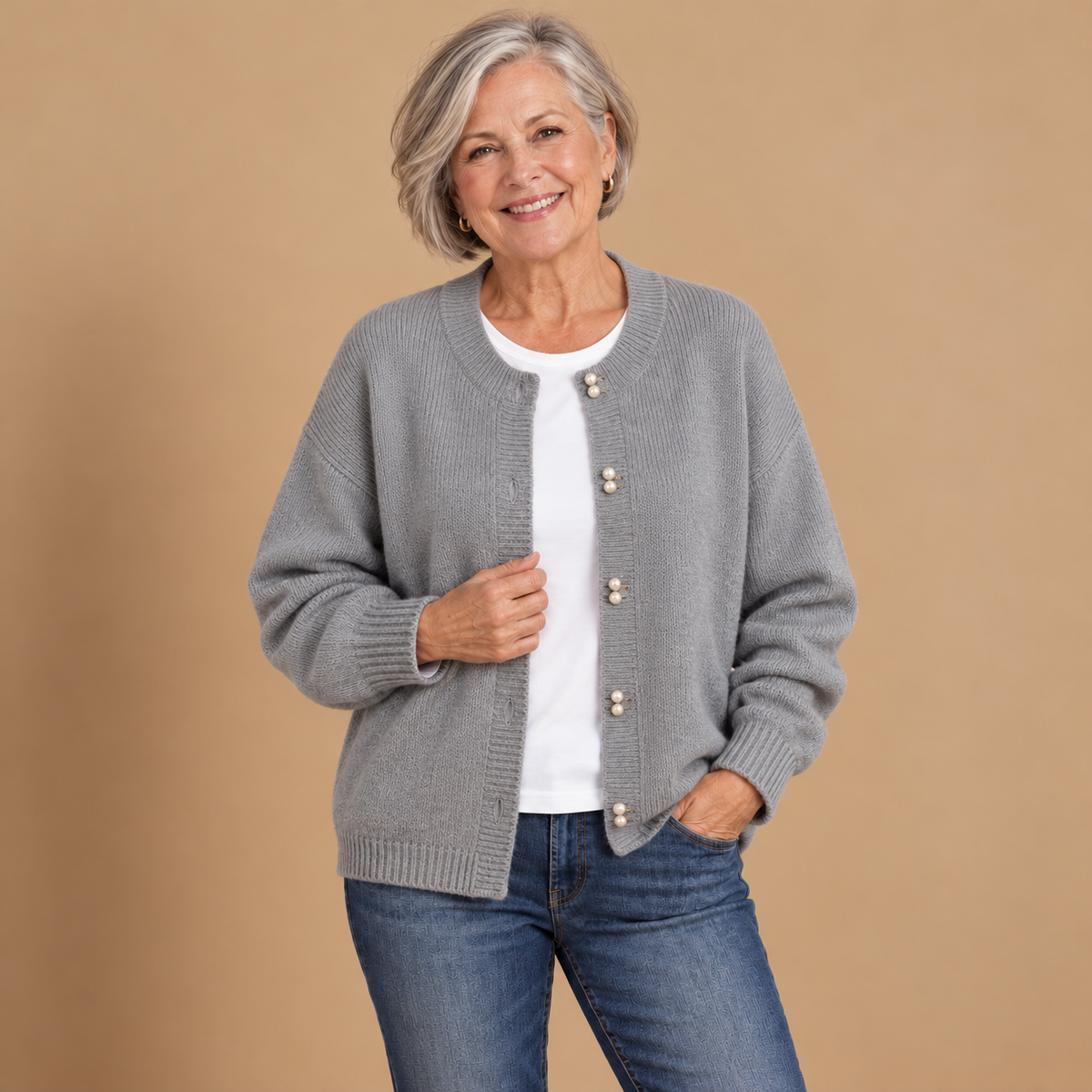 Elara | Pearl-Button Cardigan