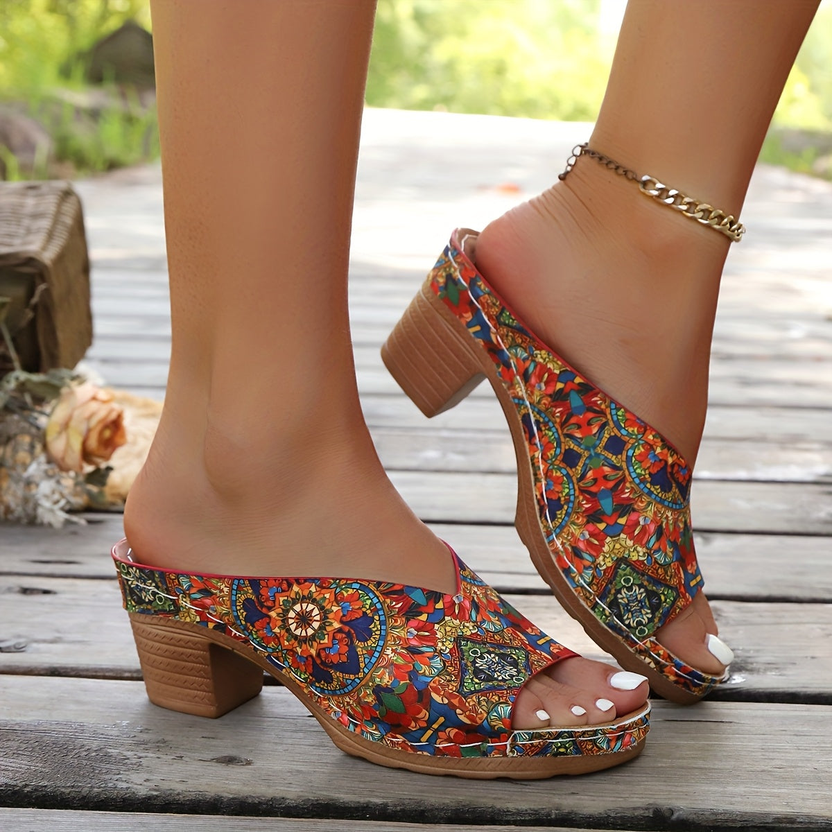 Sophia | Floral Chunky Heel Sandals