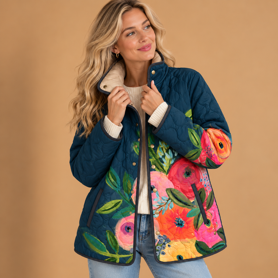 Amaya | Vintage Floral Print Quilted Jacket