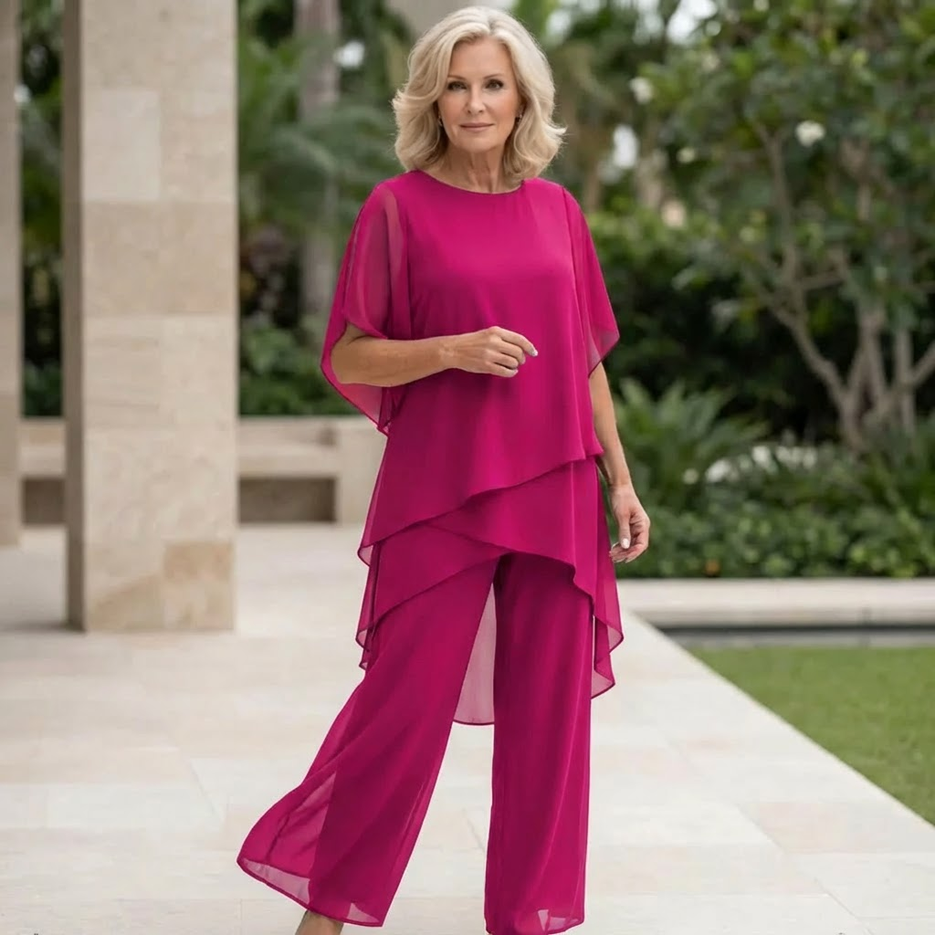 Linda | Suit with draped palazzo pants