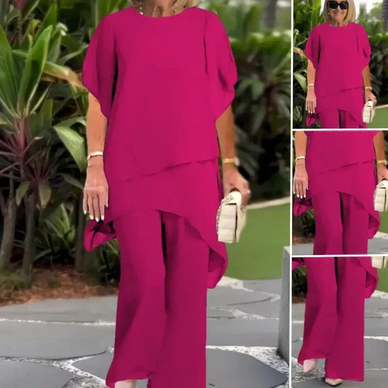 Linda | Suit with draped palazzo pants